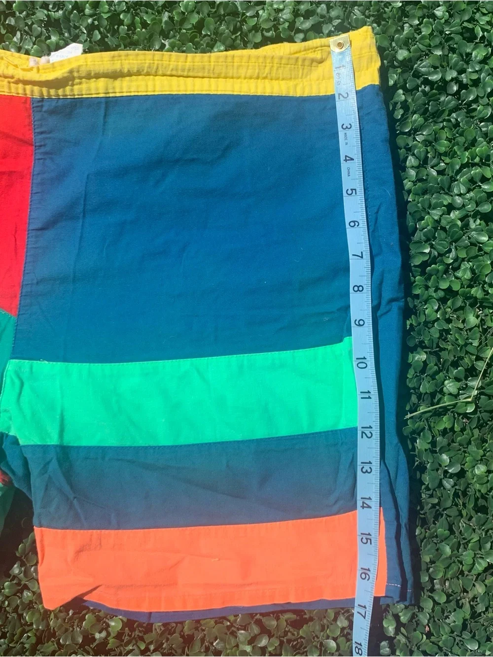 Vintage vibrant colorblock cotton swim trunks - needs elastic repair